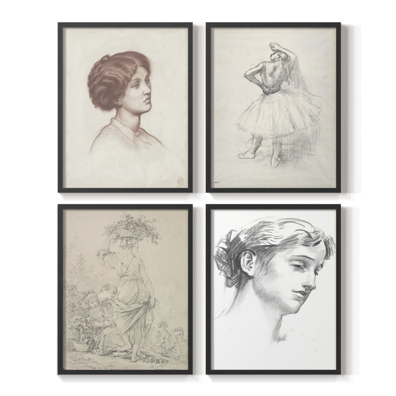 Winston Porter Vintage Sketch LXVII Framed Print - Set of 4 | Wayfair
